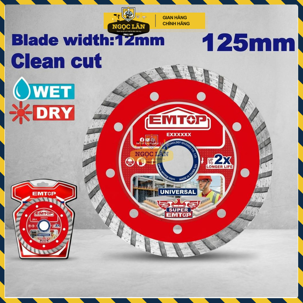 Đĩa Kim Cương EMTOP 125mm Cắt Gạch, Đá, Bê Tông Đa Năng EDDC031251 - Ảnh 2