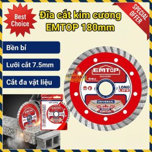 Đĩa Kim Cương EMTOP 180mm Cắt Gạch, Bê Tông me 10mm EDDC031802