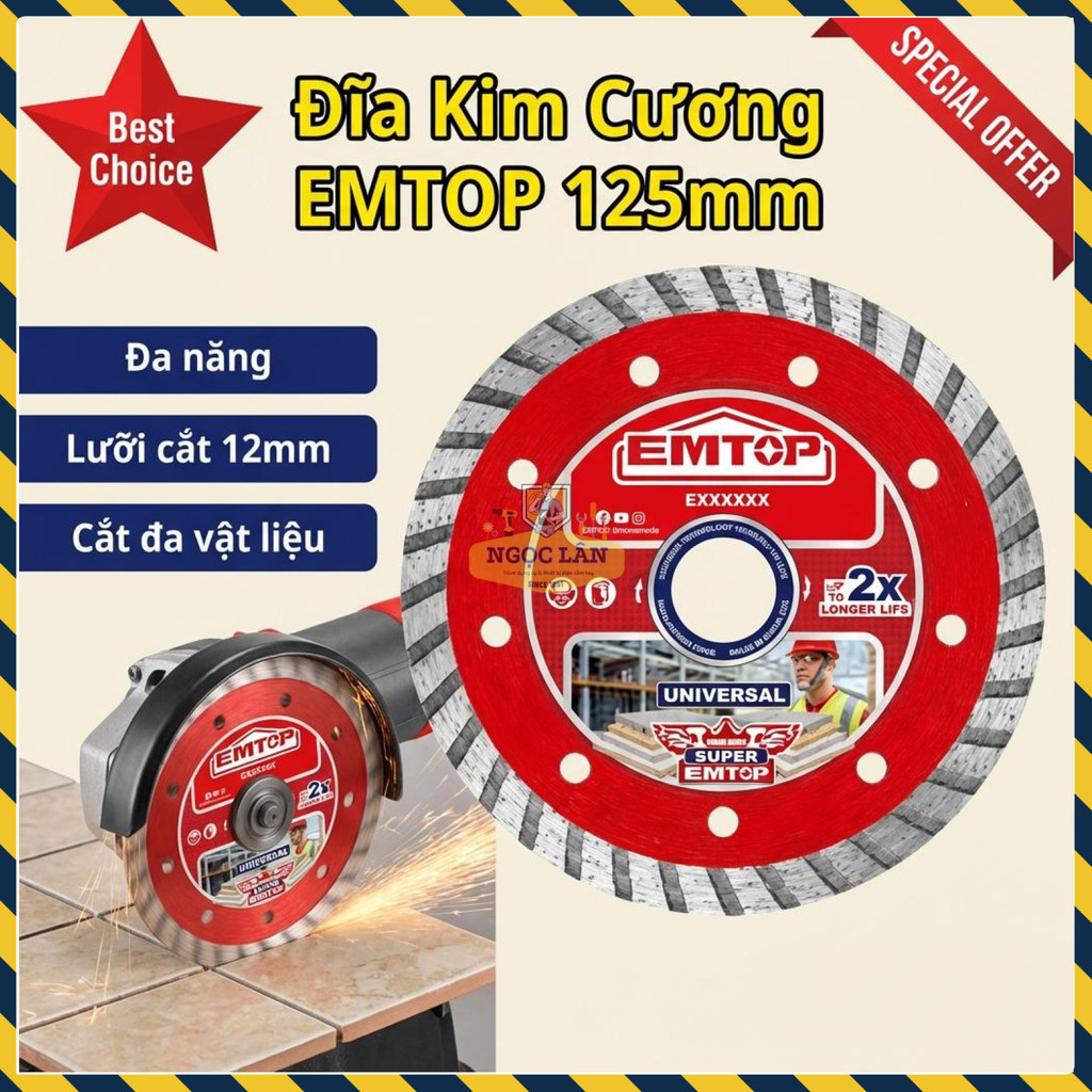 Đĩa Kim Cương EMTOP 125mm Cắt Gạch, Đá, Bê Tông Đa Năng EDDC031251