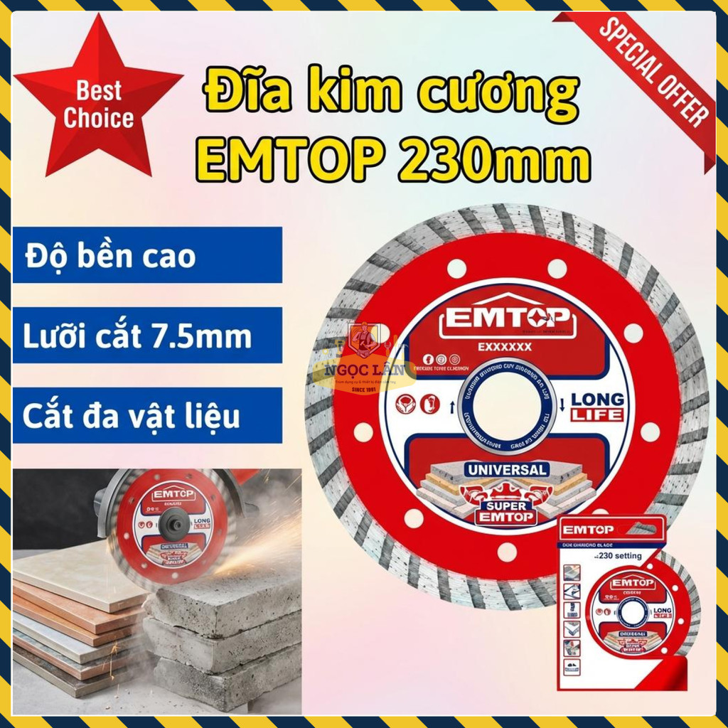 Đĩa Cắt Kim Cương Đa Năng EMTOP 230mm Gạch Đá Bê Tông EDDC032302