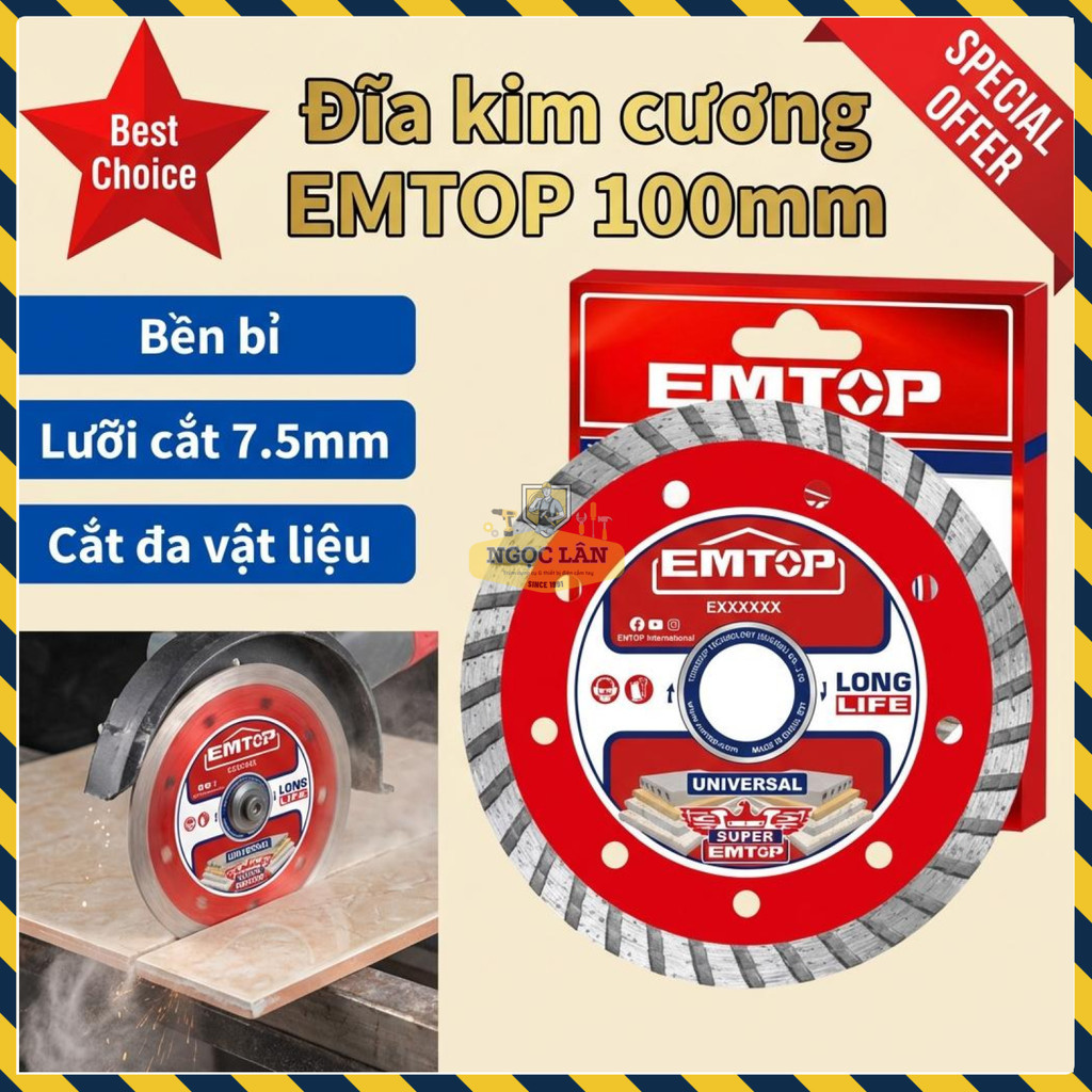 EMTOP Đĩa Kim Cương Gạch Đá BT 100mm me 10mm EDDC031002