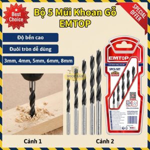 Bộ 5 Mũi Khoan Gỗ EMTOP Đuôi Tròn Các Loại Kích Cỡ EWDBB15055
