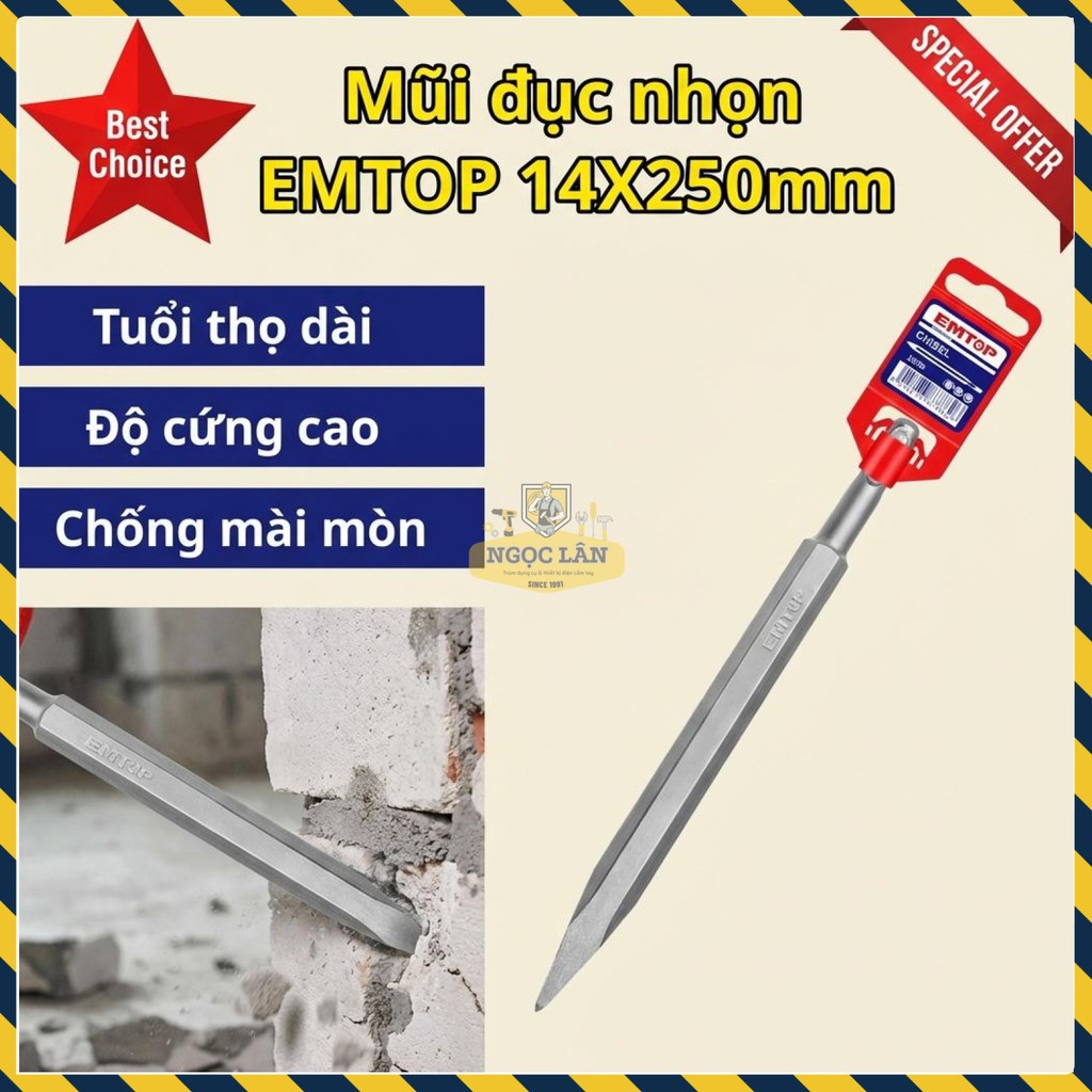 Mũi Đục Nhọn 14mm Đuôi Gài EMTOP ECHS112501 Chống Mài Mòn