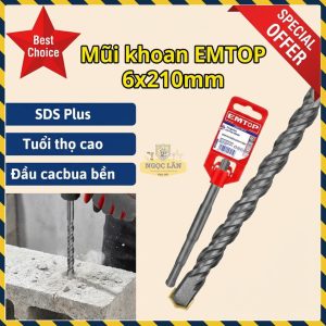 Mũi Khoan Bê Tông EMTOP SDS Plus Đuôi Gài 6x210mm (EHDR10603)