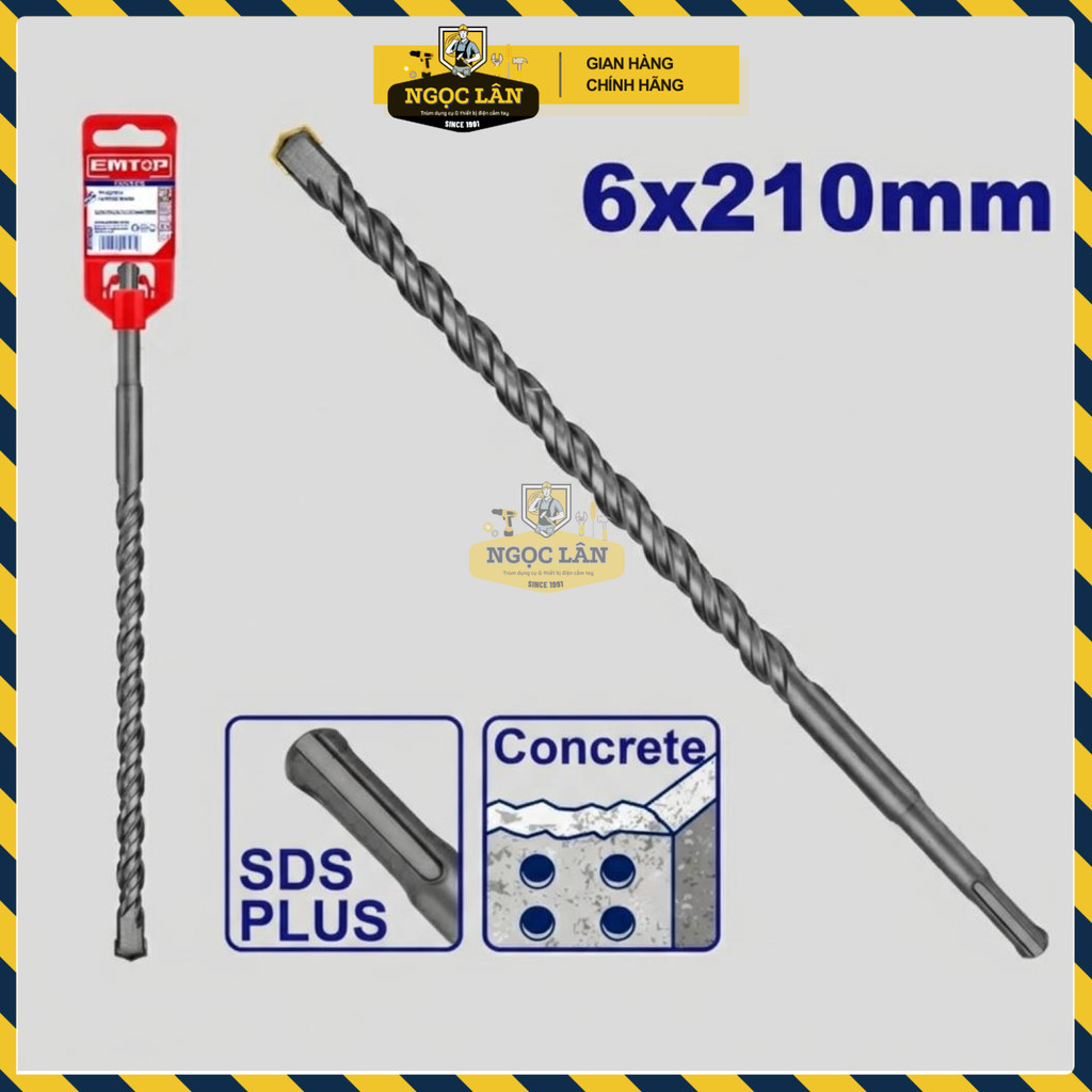 Mũi Khoan Bê Tông EMTOP SDS Plus Đuôi Gài 6x210mm (EHDR10603) - Ảnh 2
