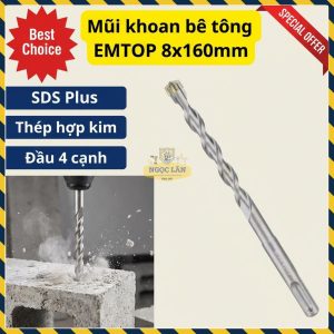 Mũi Khoan Bê Tông EMTOP Đầu 4 Cạnh SDS Plus 8x160mm EHDR220802