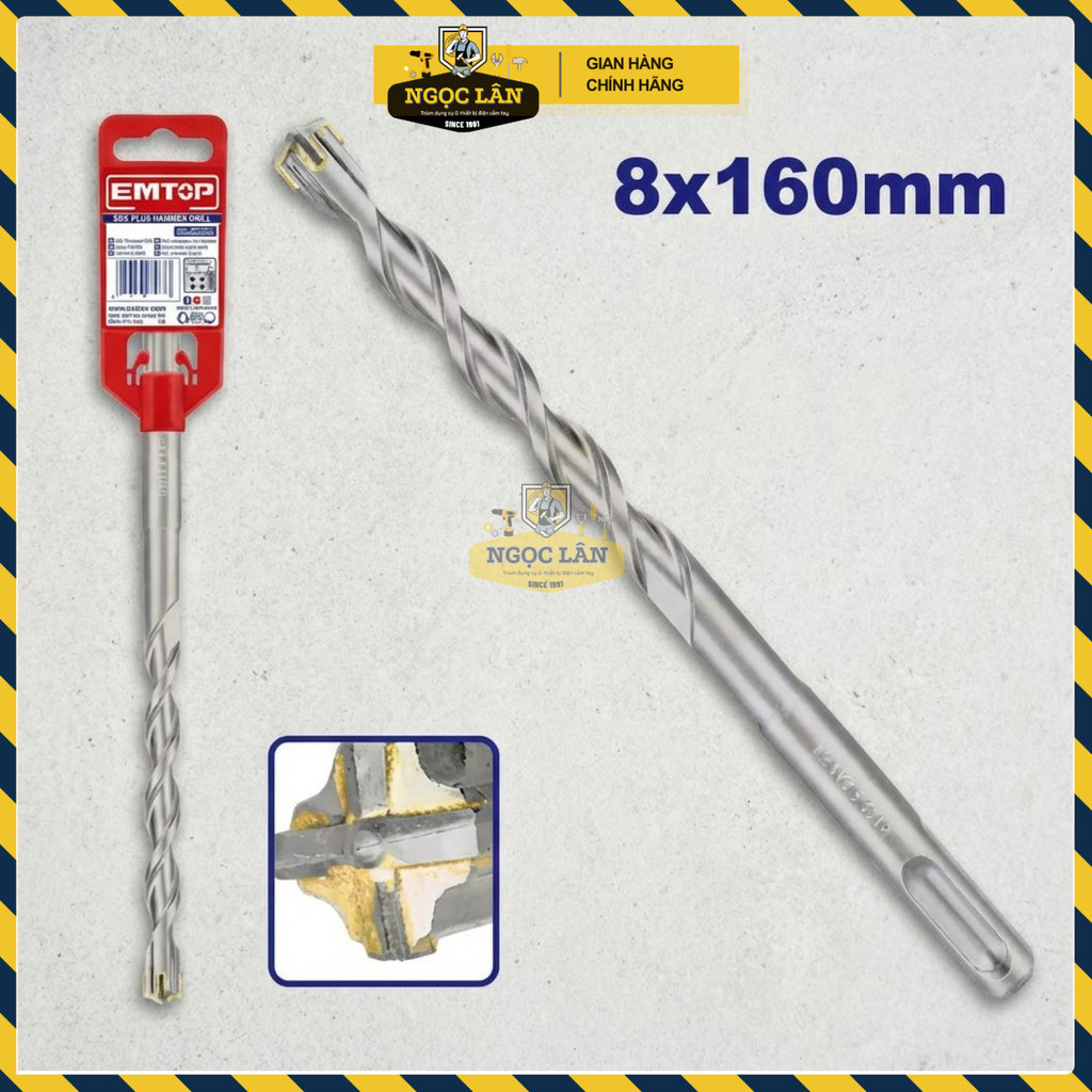Mũi Khoan Bê Tông EMTOP Đầu 4 Cạnh SDS Plus 8x160mm EHDR220802 - Ảnh 2