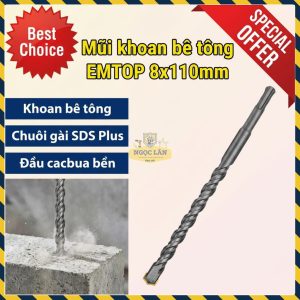 Mũi Khoan Bê Tông EMTOP EHDR10801 (8x110mm) Chuôi Gài SDS Plus