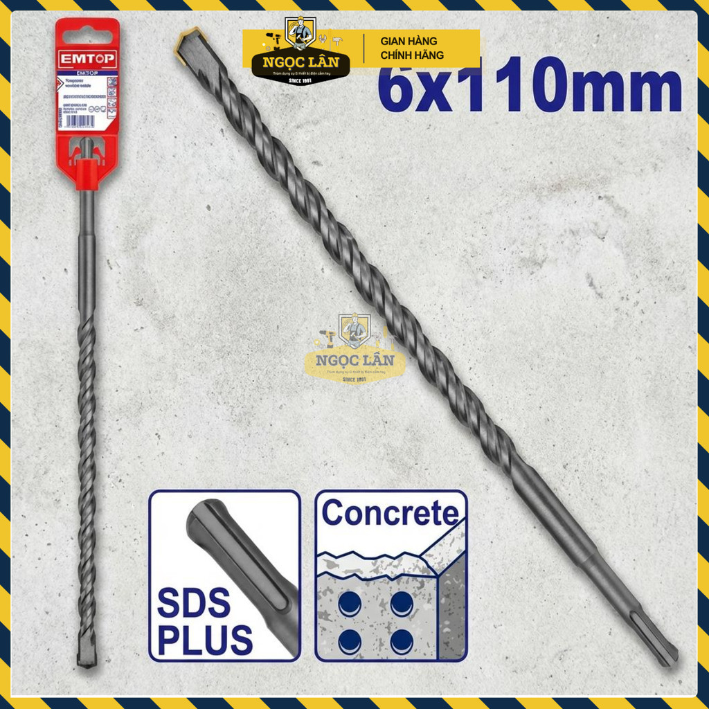Mũi Khoan Bê Tông Đuôi Gài SDS Plus EMTOP 6x110mm EHDR10601 - Ảnh 2