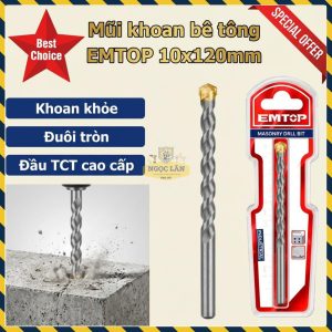 Mũi Khoan Bê Tông Đuôi Tròn EMTOP 10x120mm Đầu TCT ECDB021012