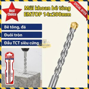 Mũi Khoan Bê Tông EMTOP Đầu TCT Đuôi Tròn 14x200mm ECDB021420
