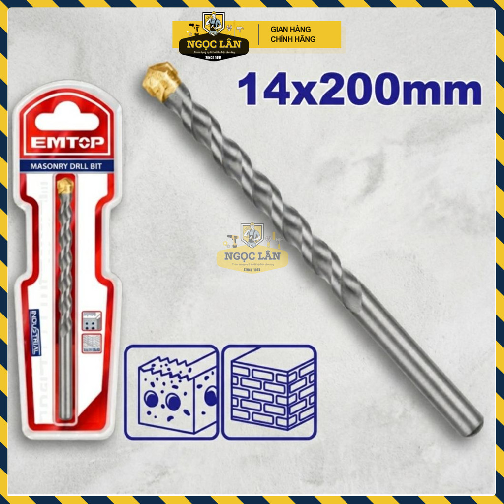 Mũi Khoan Bê Tông EMTOP Đầu TCT Đuôi Tròn 14x200mm ECDB021420 - Ảnh 2