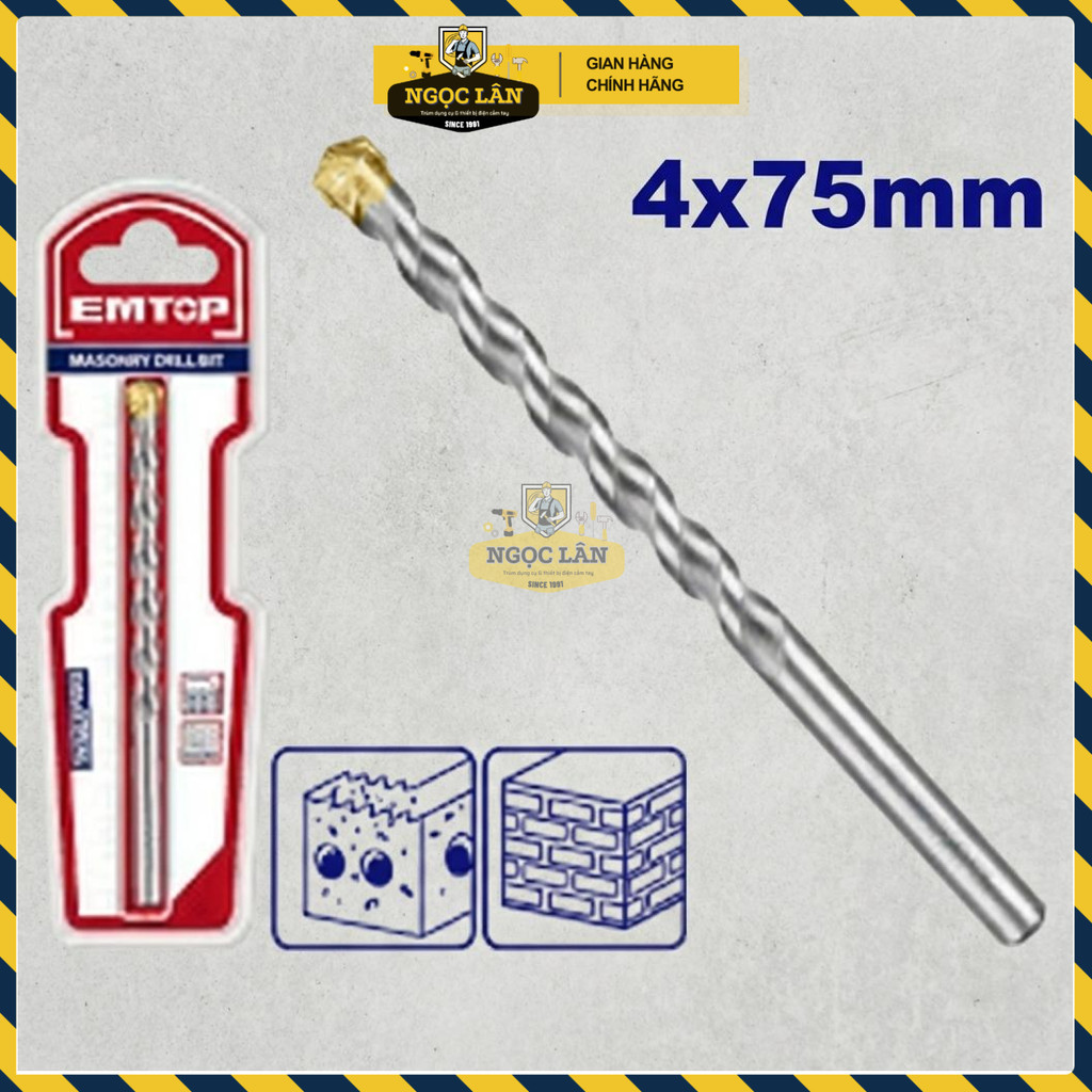 Mũi Khoan Bê Tông Đuôi Tròn EMTOP 4x75mm Đầu TCT (ECDB020475) - Ảnh 2