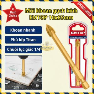 Mũi Khoan EMTOP Đa Năng 10x85mm Chuôi Lục Giác Gạch Kính EACG21006