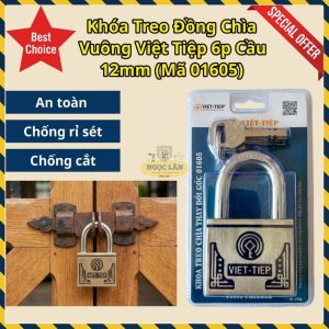 Khóa Treo Đồng Việt Tiệp Chính Hãng Chìa Vuông 6 Phân Cầu 12mm Mã 01605