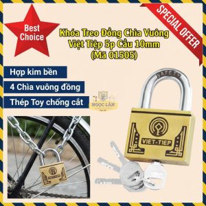 Khóa Treo Đồng Chìa Vuông Việt Tiệp 5 Phân Cầu 10mm Mã 01505