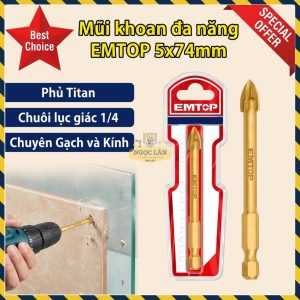 Mũi Khoan EMTOP 5x74mm Lục Giác Titan Gạch Kính EACG20506