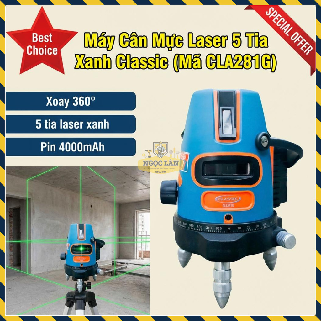 Máy Cân Mực Laser 5 Tia Xanh Classic Chính Hãng Mã CLA281G