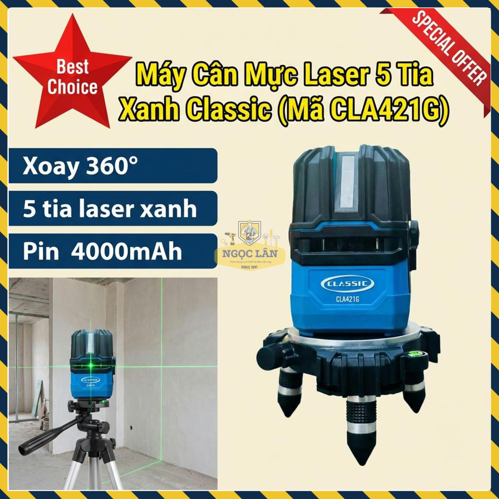 Máy Cân Mực Laser 5 Tia Xanh Classic Pin 4.000 mA CLA421G