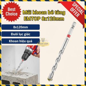 Mũi Khoan Bê Tông EMTOP Đuôi Lục Giác 8x120mm ECDB030812