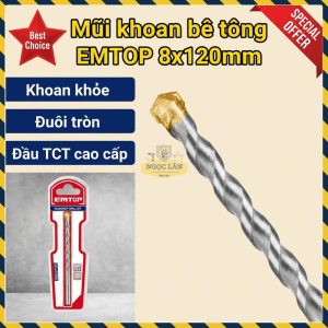 Mũi Khoan Bê Tông Đuôi Tròn EMTOP 8120mm Đầu TCT ECDB020812