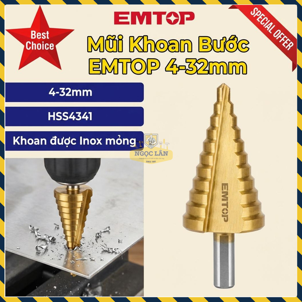 Mũi Khoan Bước EMTOP 4-32mm HSS4341 chuyên Inox Mỏng ESDL43233