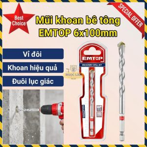 Mũi Khoan Bê Tông Đuôi Lục Giác EMTOP 6x100mm ECDB030610