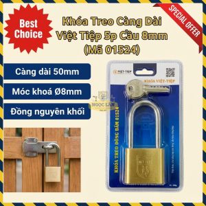 Khóa Treo Càng Dài Việt Tiệp 5cm Cầu 8mm Đồng Nguyên Khối Chống Gỉ (Mã 01524)