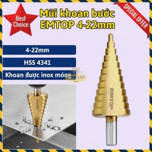 Mũi Khoan Bước EMTOP 4-22mm HSS4341 Khoan Inox Mỏng ESDL42203