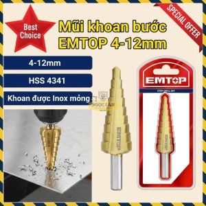 Mũi Khoan Bước EMTOP ESDL41233 Khoan Được Inox Mỏng 4-12mm