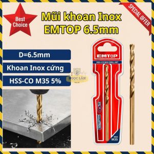 Mũi Khoan Inox EMTOP HSS-CO M35 6.5mm Chịu Nhiệt Cao ETDB130651