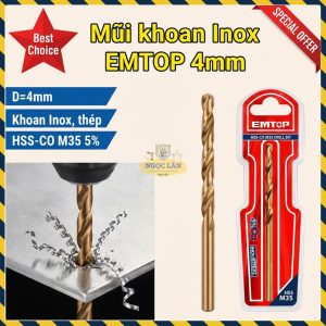 Mũi Khoan EMTOP HSS-CO M35 4mm Chuyên Khoan Inox Thép (ETDB130401)