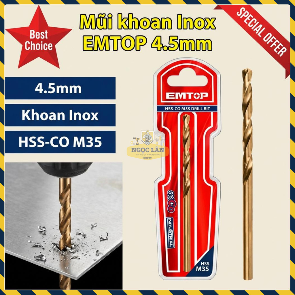 Mũi Khoan Inox Chuyên Dụng HSS-CO M35 EMTOP 4.5mm