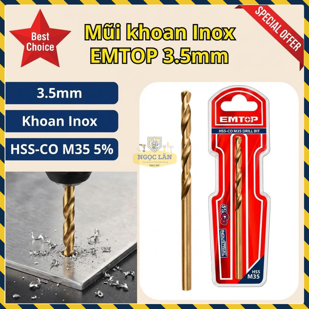 Mũi Khoan Inox HSS-CO M35 EMTOP 3.5mm Chuyên Dụng ETDB130351