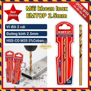 Mũi Khoan Inox HSS-CO M35 EMTOP 2.5mm (2 cái) ETDB130251