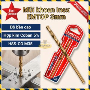 Mũi Khoan Inox HSS-CO M35 EMTOP 3mm Bộ 2 Cái ETDB130301