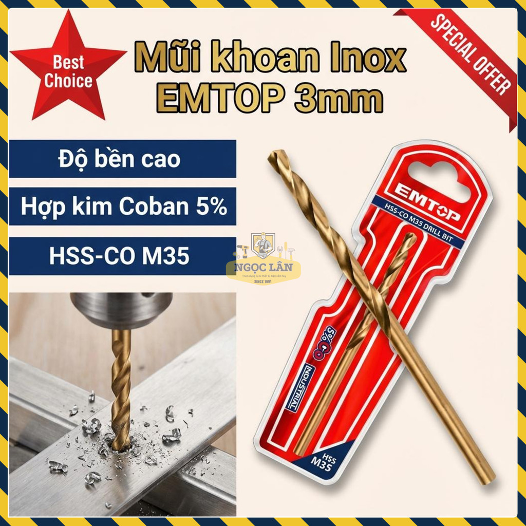 Mũi Khoan Inox HSS-CO M35 EMTOP 3mm Bộ 2 Cái ETDB130301