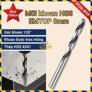 Mũi Khoan Sắt Inox Mỏng HSS 8mm EMTOP ETDB310802