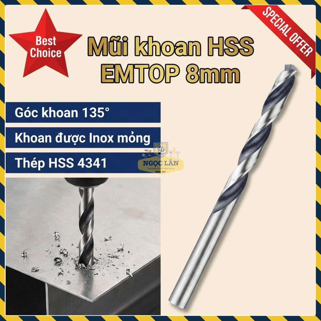 Mũi Khoan Sắt Inox Mỏng HSS 8mm EMTOP ETDB310802