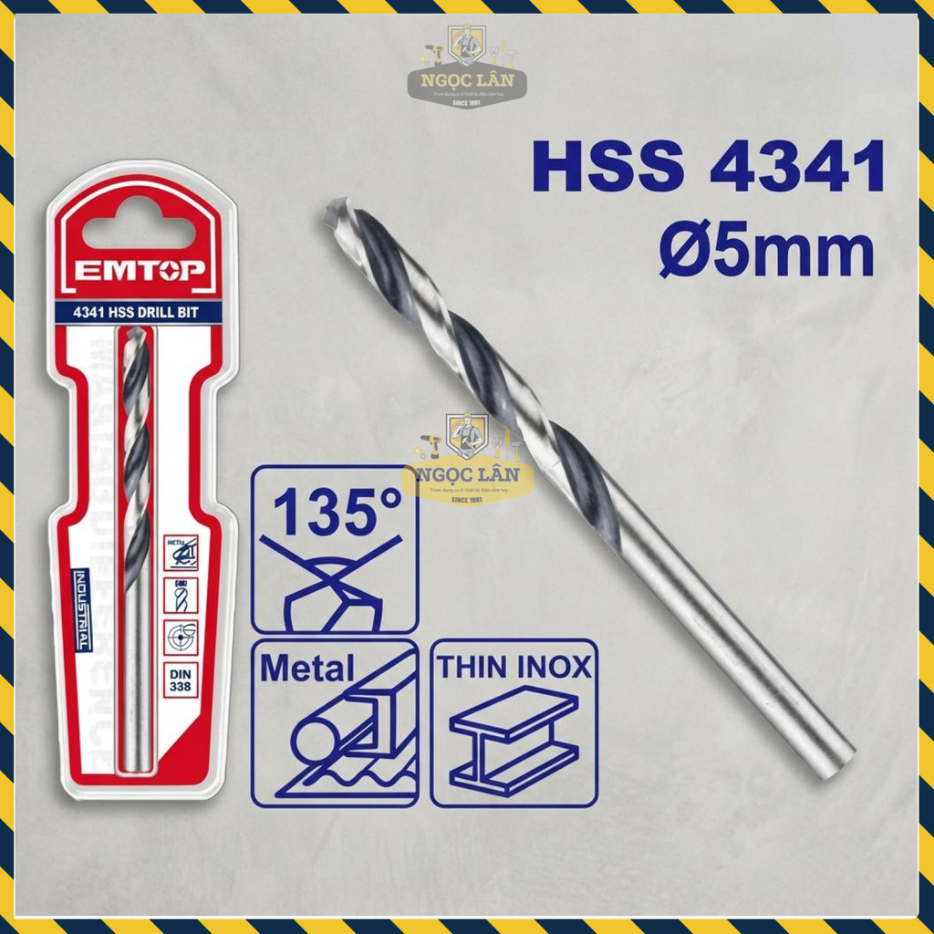 Mũi Khoan Sắt HSS EMTOP 5mm ETDB310502 (Khoan Inox Mỏng) - Ảnh 2