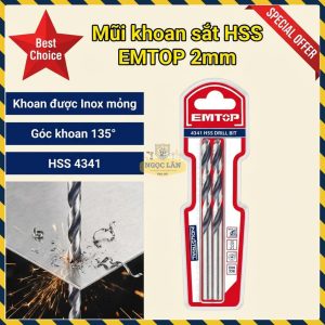 Mũi Khoan Sắt HSS 2mm EMTOP ETDB310202 (2 Cái/Bộ) cho Inox Mỏng