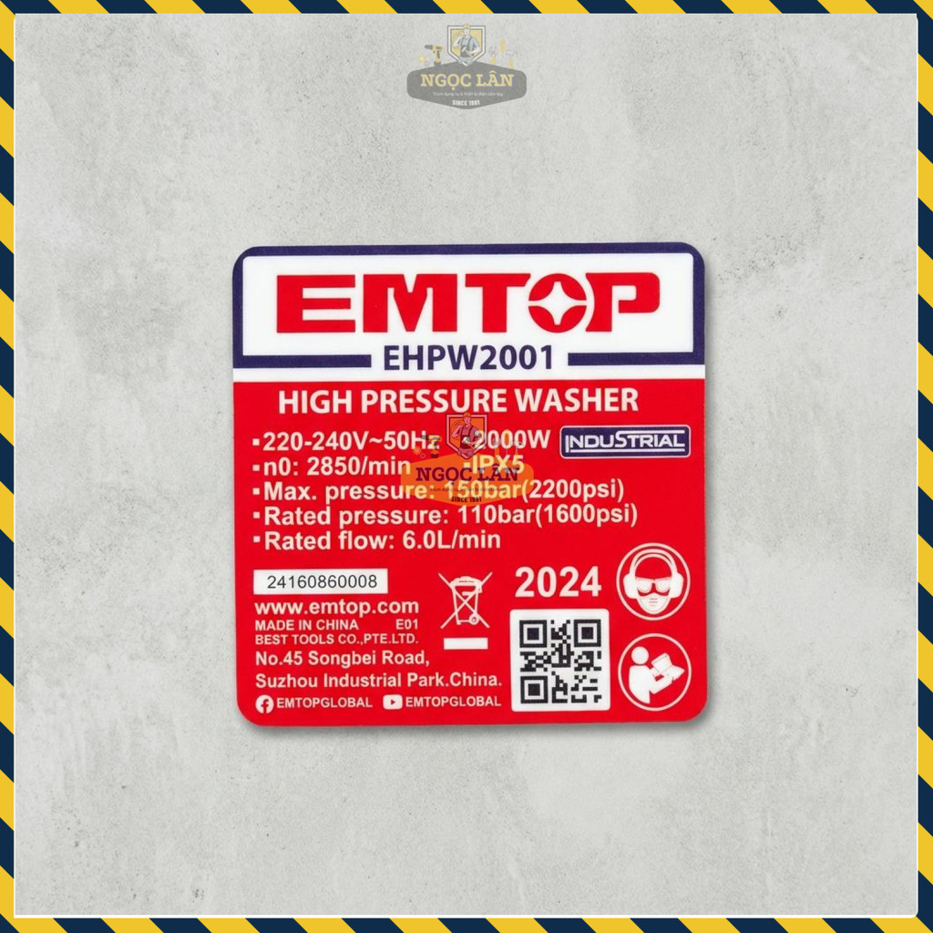 Máy Rửa Xe Áp Lực Cao EMTOP EHPW2001 2000W 150Bar Tự Động Tắt - Ảnh 3