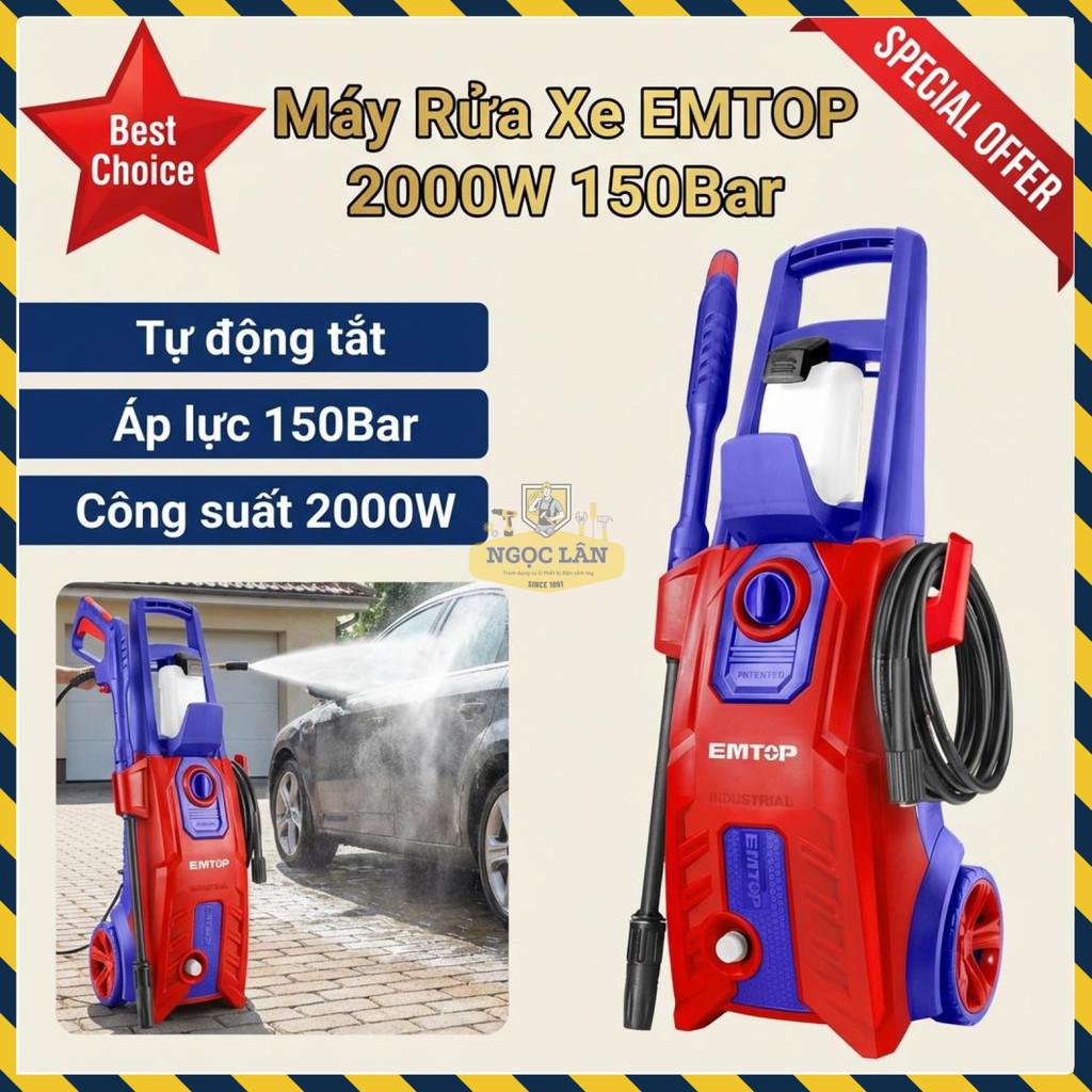 Máy Rửa Xe Áp Lực Cao EMTOP EHPW2001 2000W 150Bar Tự Động Tắt