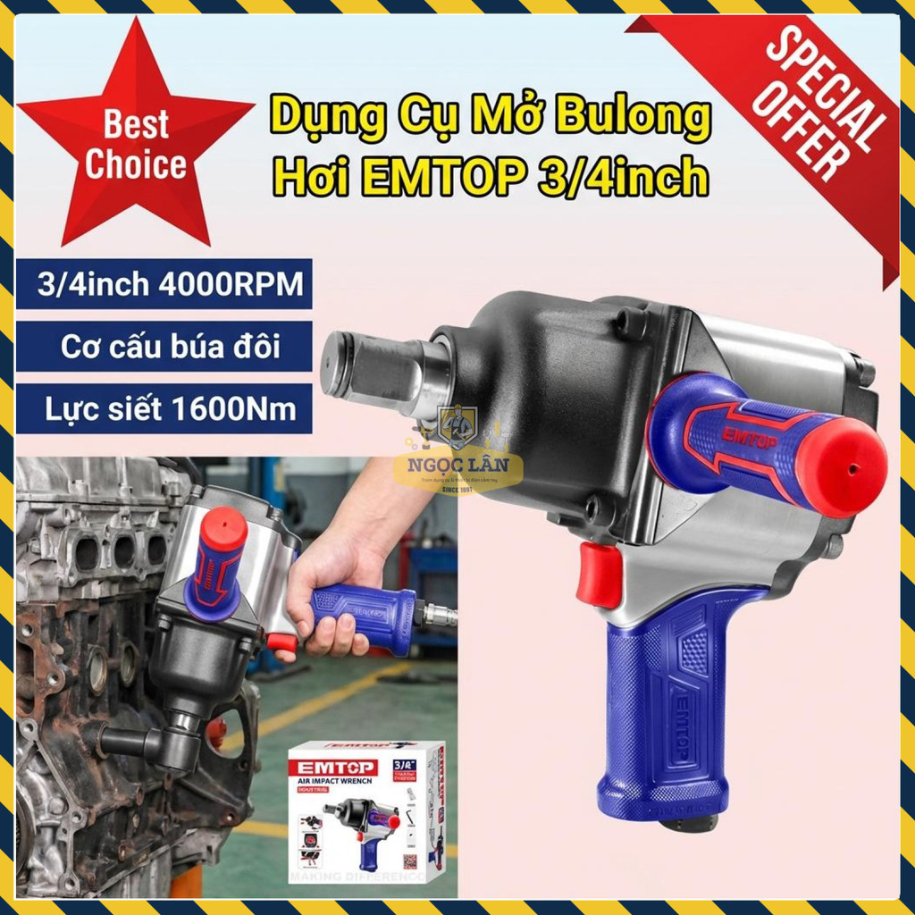 Dụng Cụ Mở Bulong Hơi 3/4" EMTOP Cơ Cấu Búa Đôi EATL341601