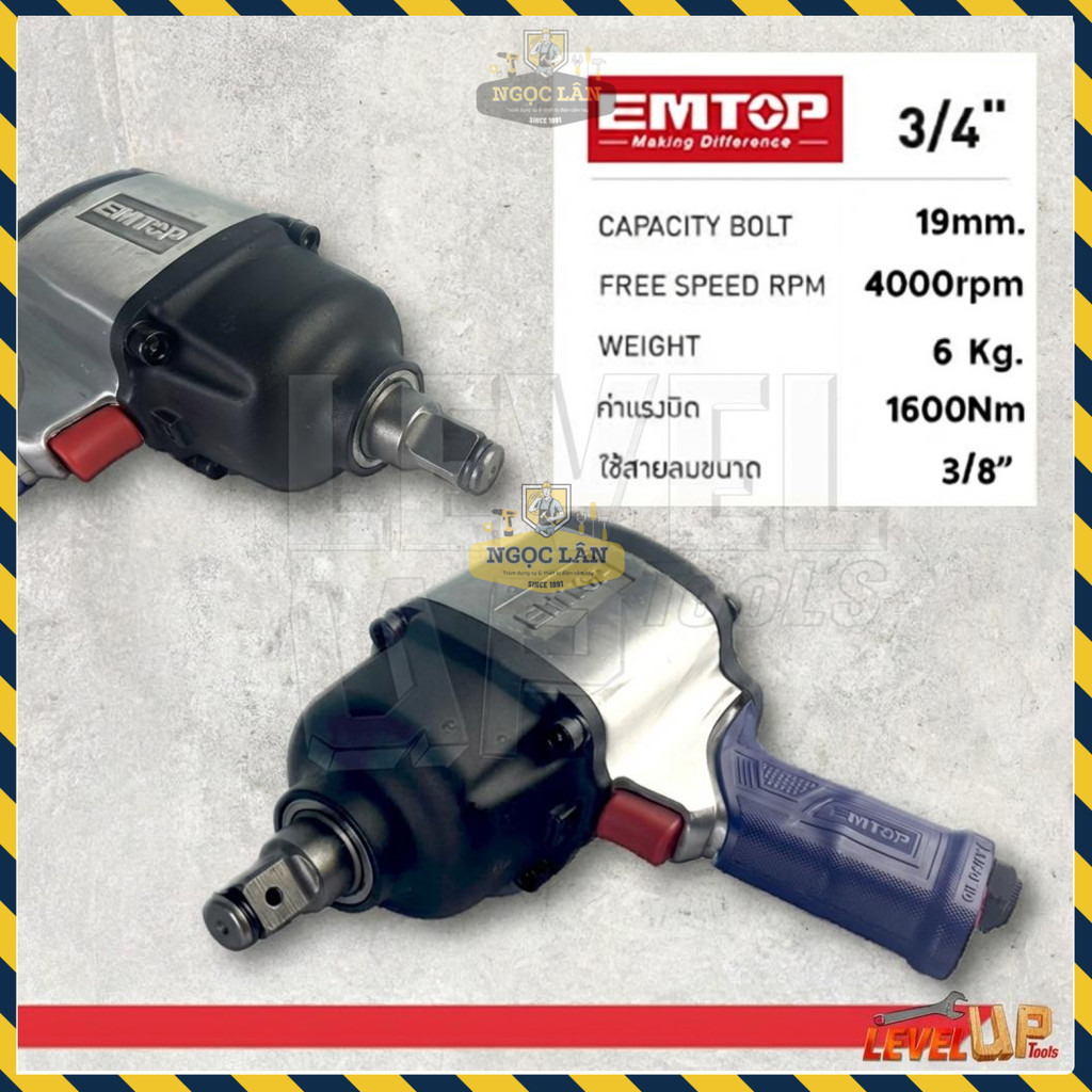 Dụng Cụ Mở Bulong Hơi 3/4" EMTOP Cơ Cấu Búa Đôi EATL341601 - Ảnh 4