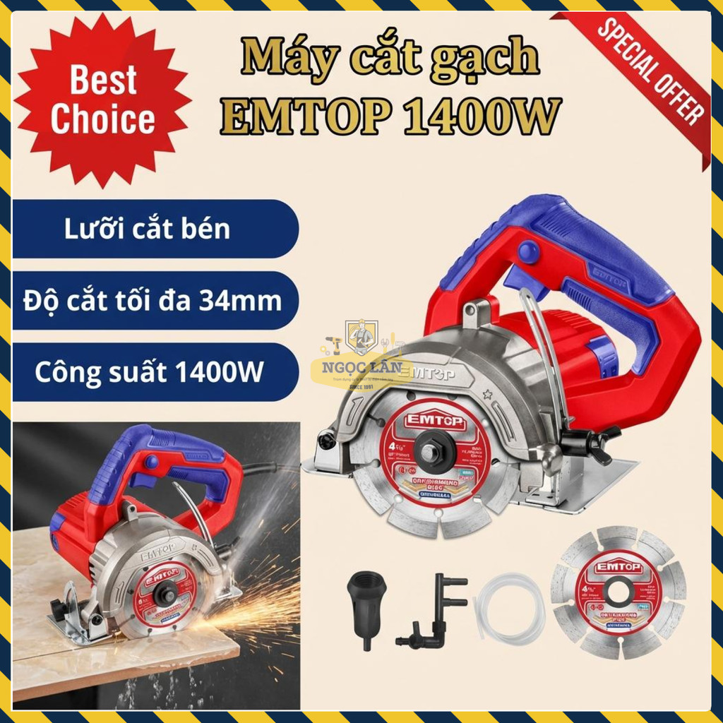 Máy Cắt Gạch Điện EMTOP EMCT14006, 1400W, Cắt 34mm