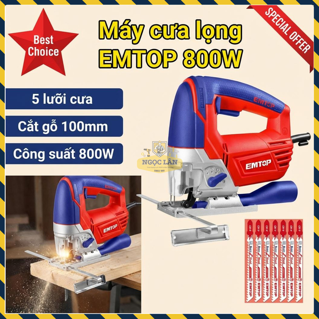 Máy Cưa Lọng Điện EMTOP EJSW8001 800W, Cắt Gỗ Max 100mm