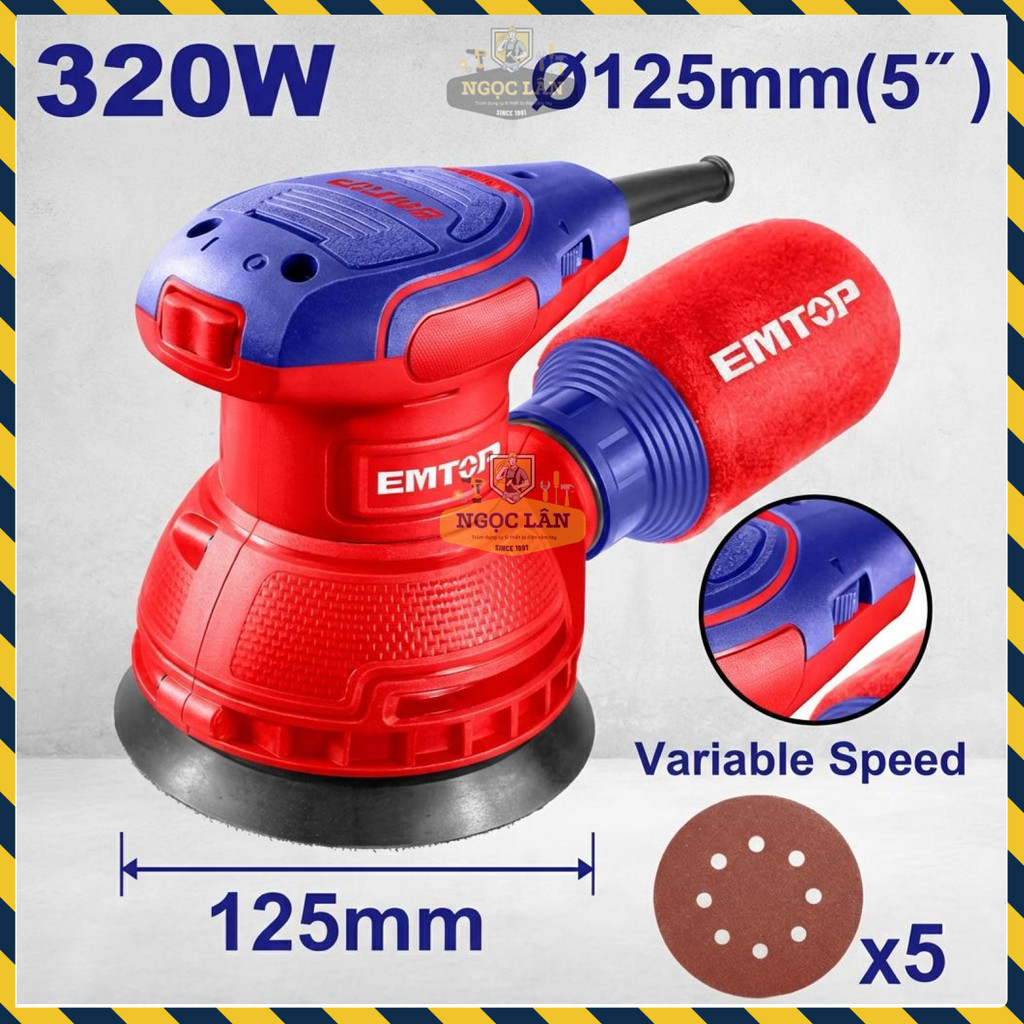 Máy Chà Nhám Quay EMTOP EFSR23206, 320W, Điều Tốc, Kèm 5 Giấy Nhám - Ảnh 6