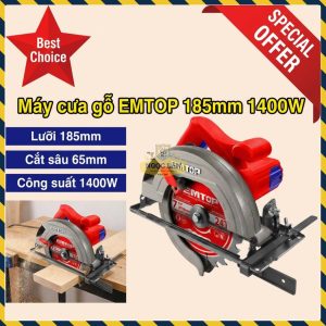 Máy Cưa Đĩa Gỗ Điện EMTOP ECSW1852 185mm 1400W, Cắt Sâu 65mm