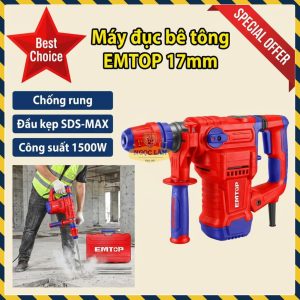Máy Đục Bê Tông 17mm EMTOP EDBRM1501, 1500W, Chống Rung